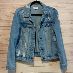 Cisono Denim Collection Distressed Jean Jacket Large Medium Wash Denim Ci Sono